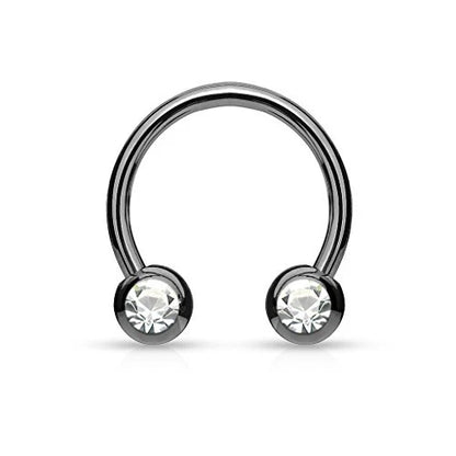 Front Facing Jewel Set Balls IP Over 316L Surgical Steel Circular/Horseshoes For Nipple, Septum and Ear Cartilage Piercings Horseshoe Skin Metals