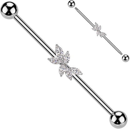 Surgical Steel Marquise CZ Vine Industrial Barbell Industrial Barbell Skin Metals