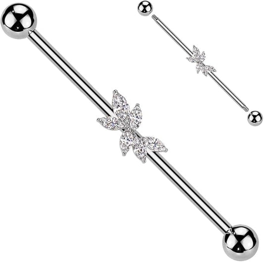 Surgical Steel Marquise CZ Vine Industrial Barbell Industrial Barbell Skin Metals