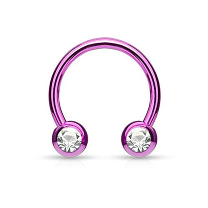 Front Facing Jewel Set Balls IP Over 316L Surgical Steel Circular/Horseshoes For Nipple, Septum and Ear Cartilage Piercings Horseshoe Skin Metals