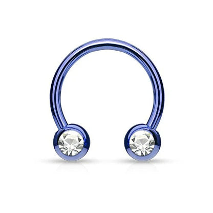 Front Facing Jewel Set Balls IP Over 316L Surgical Steel Circular/Horseshoes For Nipple, Septum and Ear Cartilage Piercings Horseshoe Skin Metals