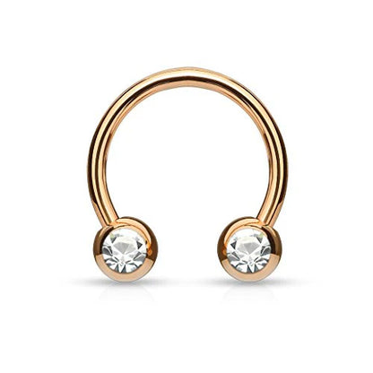 Front Facing Jewel Set Balls IP Over 316L Surgical Steel Circular/Horseshoes For Nipple, Septum and Ear Cartilage Piercings Horseshoe Skin Metals
