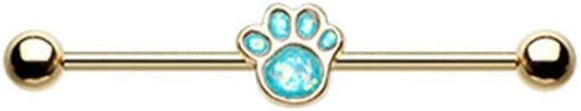 Golden Animal Lover Opal Paw Print Industrial Barbell Industrial Barbell Impulse Piercings