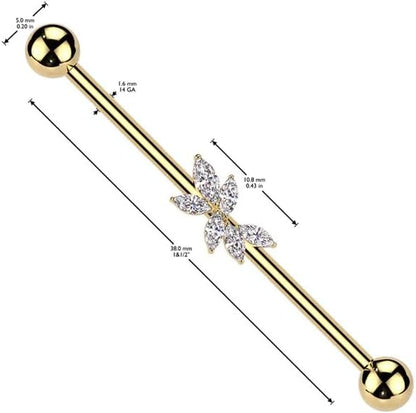 Surgical Steel Marquise CZ Vine Industrial Barbell Industrial Barbell Skin Metals