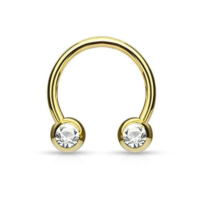 Front Facing Jewel Set Balls IP Over 316L Surgical Steel Circular/Horseshoes For Nipple, Septum and Ear Cartilage Piercings Horseshoe Skin Metals