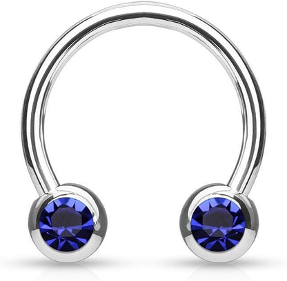 Front Facing Jewel Set Balls IP Over 316L Surgical Steel Circular/Horseshoes For Nipple, Septum and Ear Cartilage Piercings Horseshoe Skin Metals