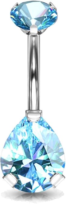 Implant Grade Titanium Internally Threaded Round Top CZ With Prong Set Pear CZ Belly Button Ring Belly Button Ring Skin Metals