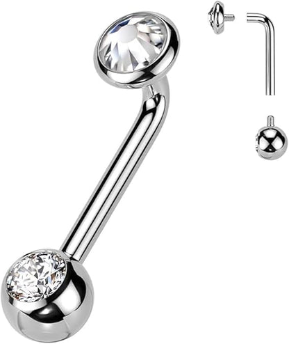 Implant Grade Titanium L-Bent Christina Piercing – Flat Bezel Set with Pressed Fit Gem Christina Skin Metals