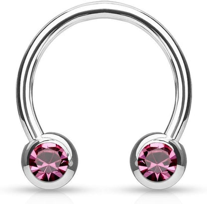 Front Facing Jewel Set Balls IP Over 316L Surgical Steel Circular/Horseshoes For Nipple, Septum and Ear Cartilage Piercings Horseshoe Skin Metals