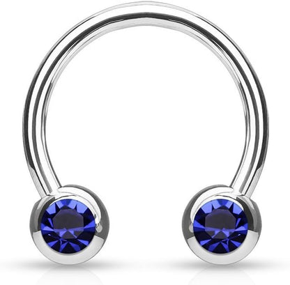 Front Facing Jewel Set Balls IP Over 316L Surgical Steel Circular/Horseshoes For Nipple, Septum and Ear Cartilage Piercings Horseshoe Skin Metals