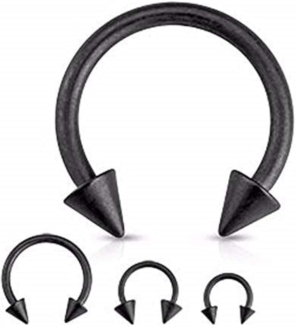 Matte Black IP Horseshoe with Spike Ends 316L Surgical Steel Circular Barbell Horseshoe Skin Metals