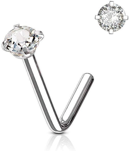 L Bend Prong Set CZ 316L Surgical Steel Nose Stud Rings Nose Ring Skin Metals
