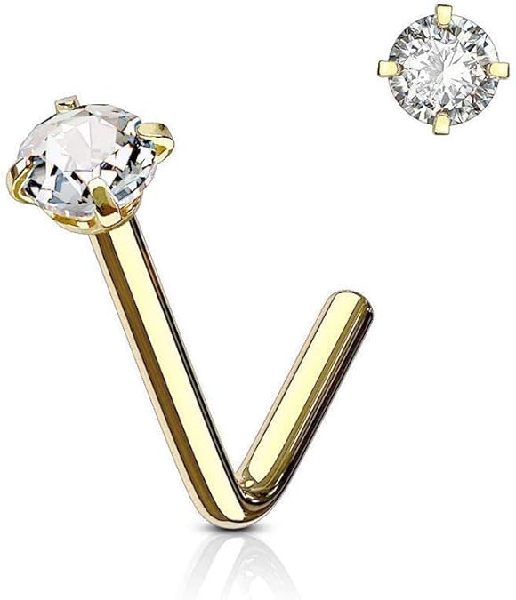L Bend Prong Set CZ 316L Surgical Steel Nose Stud Rings Nose Ring Skin Metals