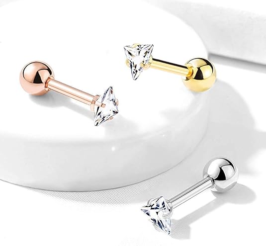 Prong Set Triangle CZ Surgical Steel Cartilage Tragus Barbell Studs Barbell Impulse Piercings