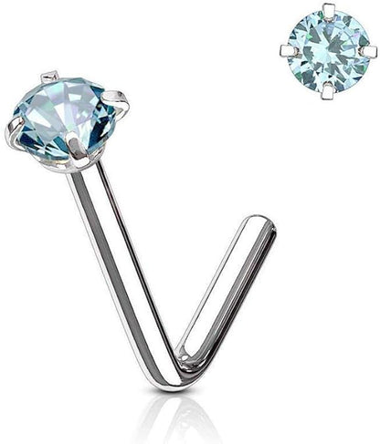 L Bend Prong Set CZ 316L Surgical Steel Nose Stud Rings Nose Ring Skin Metals