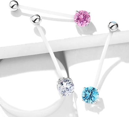 Double Jeweled Prong Set Round CZ Pregnancy Belly Rings Bioflex with 316L Surgical Steel Balls Belly Button Ring Skin Metals