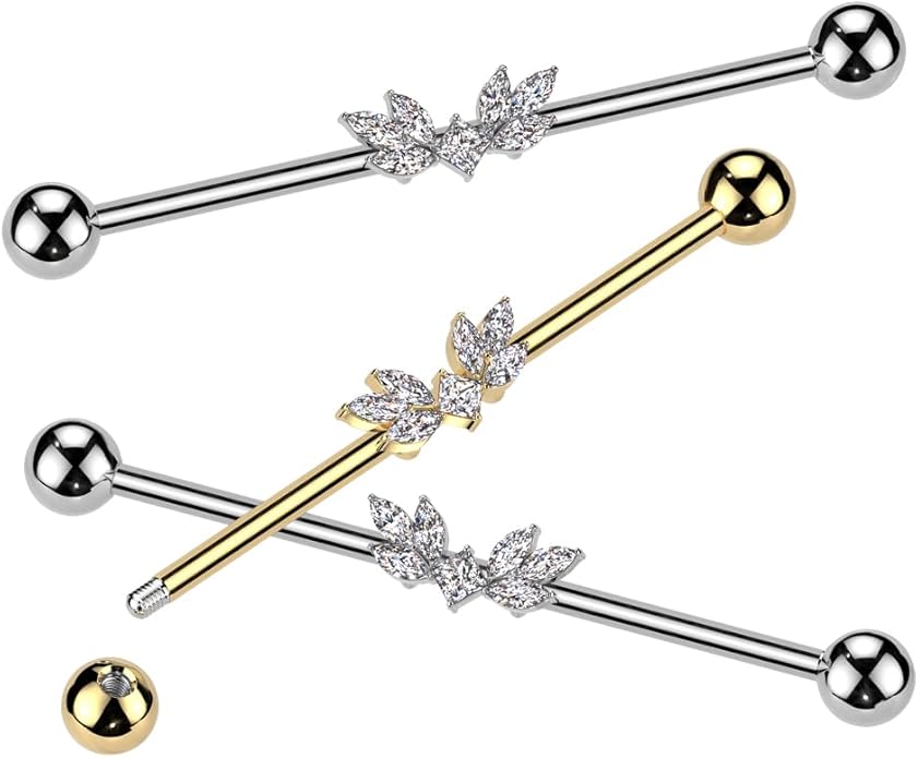Surgical Steel Marquise CZ Wings Industrial Barbell Industrial Barbell Skin Metals