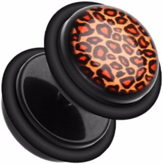 Leopard Print Acrylic Fake Plug with O-Rings Fake Plug Impulse Piercings