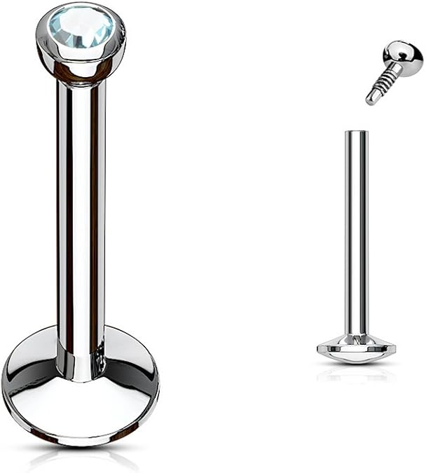 Press Fit Gem Ball Internally Threaded 316L Surgical Steel Labret/Monroe With 4mm Cambered Base Labret Skin Metals