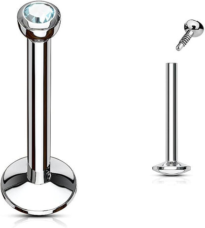 Press Fit Gem Ball Internally Threaded 316L Surgical Steel Labret/Monroe With 4mm Cambered Base Labret Skin Metals