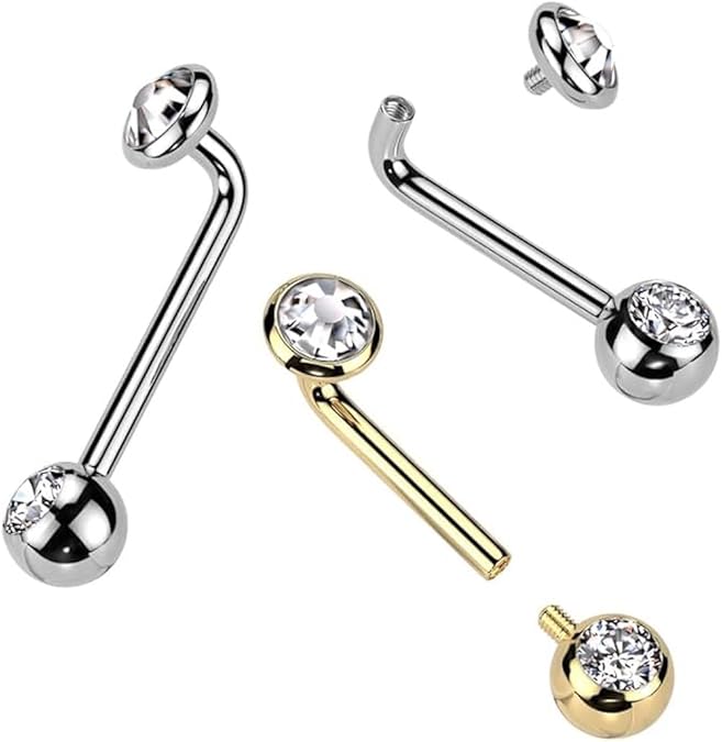 Implant Grade Titanium L-Bent Christina Piercing – Flat Bezel Set with Pressed Fit Gem Christina Skin Metals