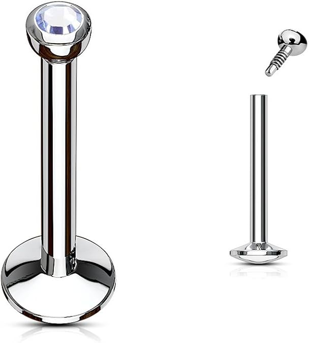 Press Fit Gem Ball Internally Threaded 316L Surgical Steel Labret/Monroe With 4mm Cambered Base Labret Skin Metals