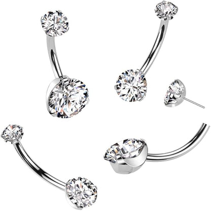 Implant Grade Titanium Threadless Push In Prong Set Bottom With CNC Round Claw Set CZ Top Belly Button Ring Belly Button Ring Skin Metals