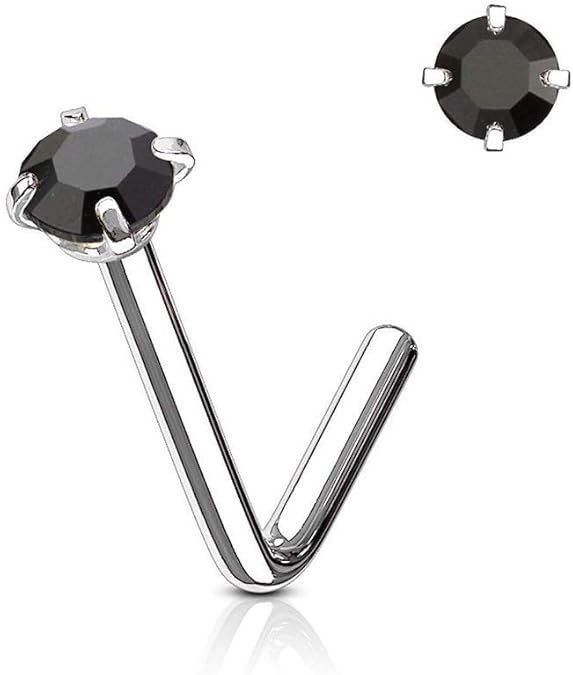 L Bend Prong Set CZ 316L Surgical Steel Nose Stud Rings Nose Ring Skin Metals