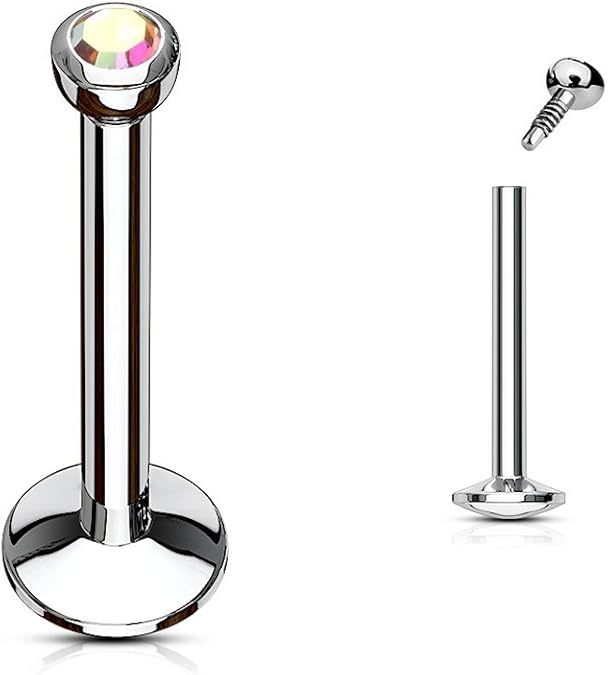 Press Fit Gem Ball Internally Threaded 316L Surgical Steel Labret/Monroe With 4mm Cambered Base Labret Skin Metals