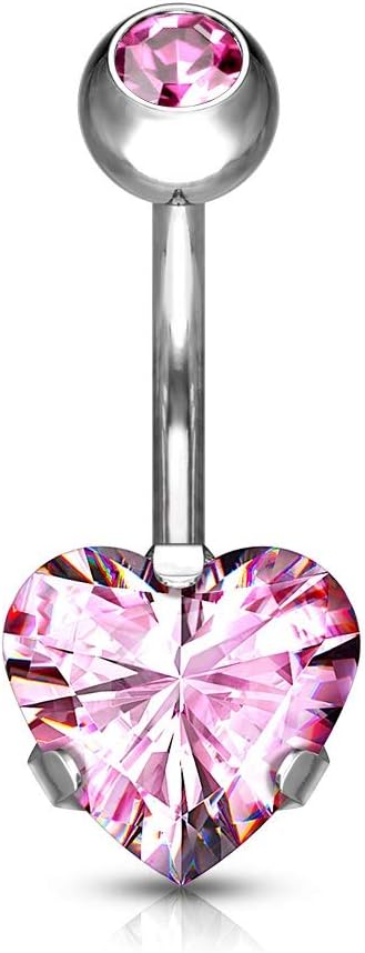 Implant Grade Titanium Externally Threaded Double Jewel Prong Set Heart CZ Belly Button Ring Belly Button Ring Skin Metals