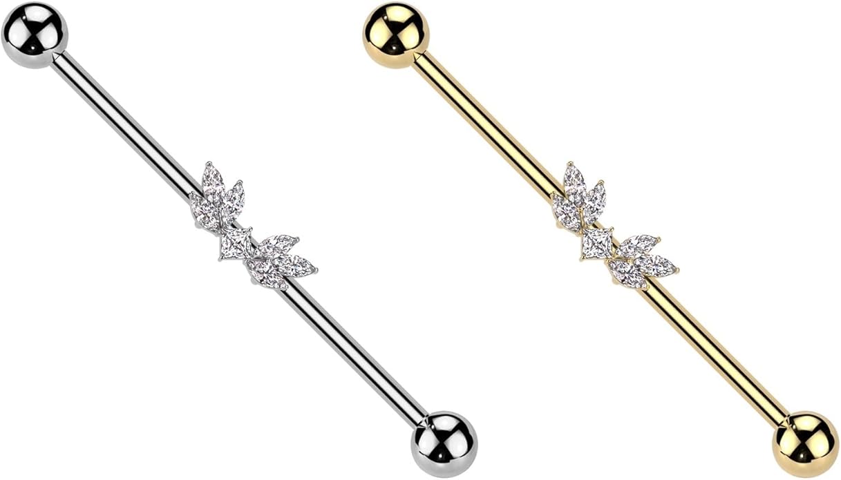 Surgical Steel Marquise CZ Wings Industrial Barbell Industrial Barbell Skin Metals