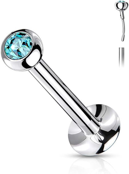Push In Jeweled Ball Top 316L Surgical Steel Threadless Labret, Monroe, Flat Back Stud Labret Skin Metals