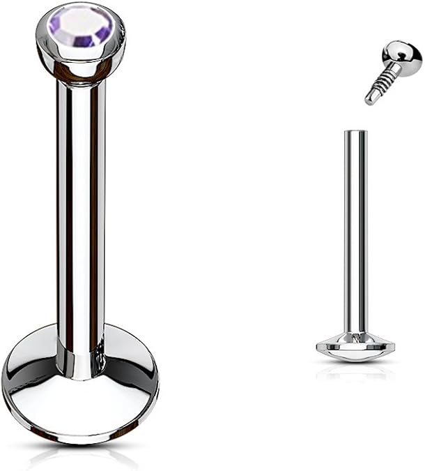 Press Fit Gem Ball Internally Threaded 316L Surgical Steel Labret/Monroe With 4mm Cambered Base Labret Skin Metals