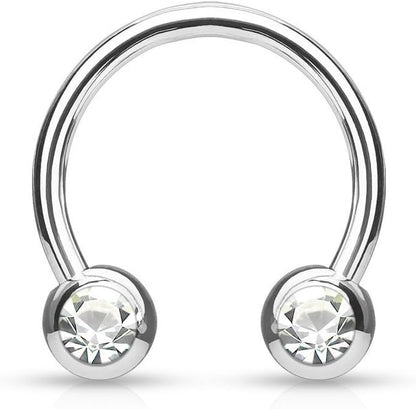 Front Facing Jewel Set Balls IP Over 316L Surgical Steel Circular/Horseshoes For Nipple, Septum and Ear Cartilage Piercings Horseshoe Skin Metals