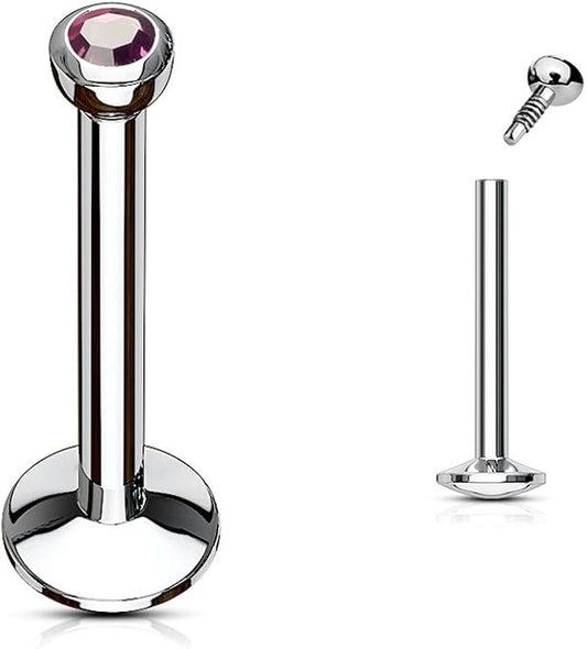 Press Fit Gem Ball Internally Threaded 316L Surgical Steel Labret/Monroe With 4mm Cambered Base Labret Skin Metals