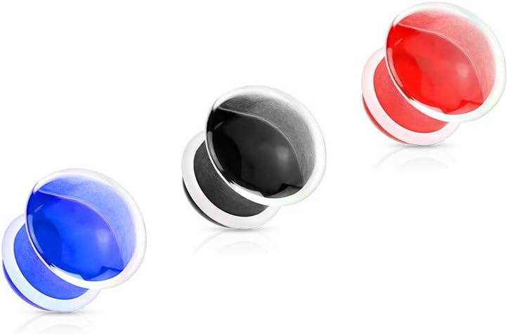 Convex Front Single Flared Glass Plugs With Clear Silicone O-Ring Plugs Impulse Piercings