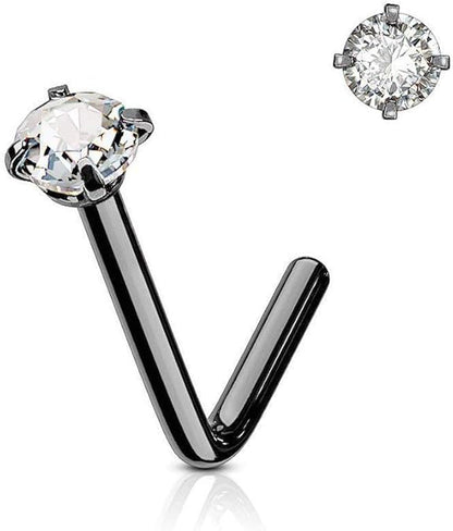 L Bend Prong Set CZ 316L Surgical Steel Nose Stud Rings Nose Ring Skin Metals