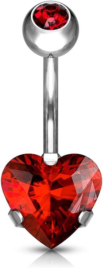 Implant Grade Titanium Externally Threaded Double Jewel Prong Set Heart CZ Belly Button Ring Belly Button Ring Skin Metals