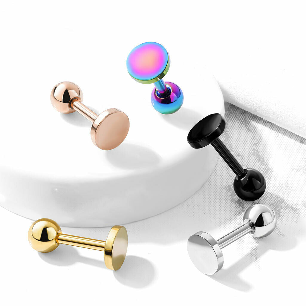 Surgical Steel Flat Circle Top Cartilage Tragus Barbell Studs Cartilage Earring Impulse Piercings