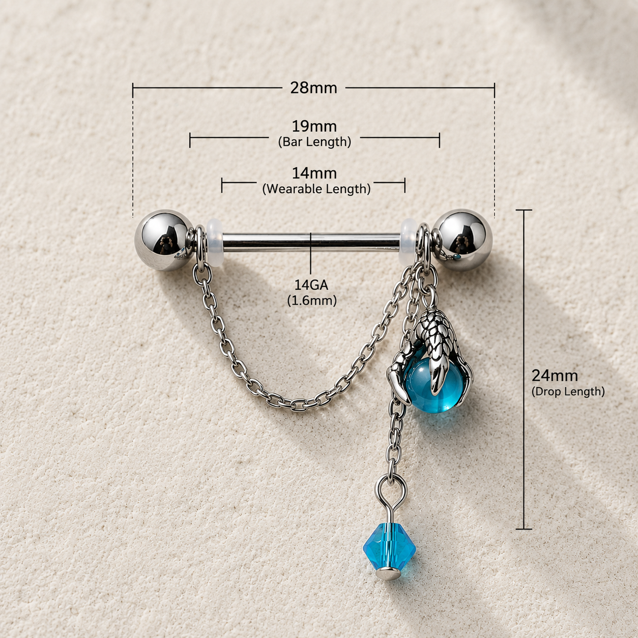 Dragon claw body jewelry size chart