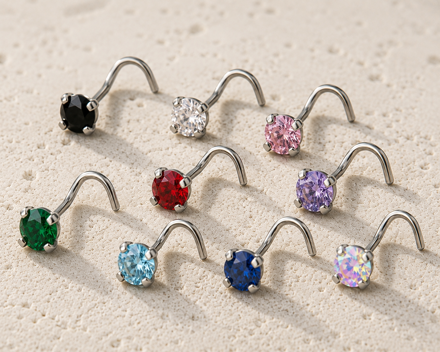 CZ Prong Set Screw Nose Ring 18G 20G | Cubic Zirconia Nose Stud | Implant Grade 316L Stainless Steel | Dainty Gem Nose Ring