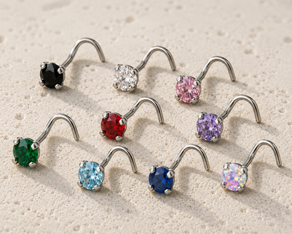 CZ Prong Set Screw Nose Ring 18G 20G | Cubic Zirconia Nose Stud | Implant Grade 316L Stainless Steel | Dainty Gem Nose Ring