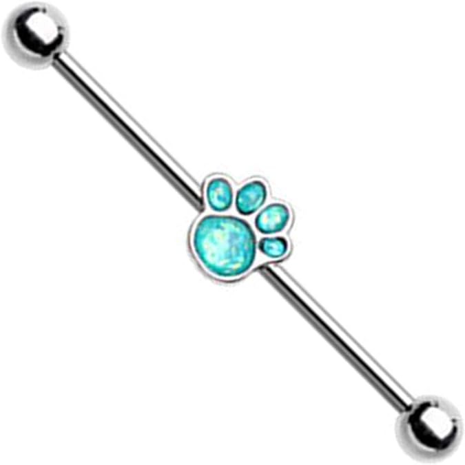 Animal Lover Opal Paw Print Industrial Barbell Industrial Barbell Impulse Piercings