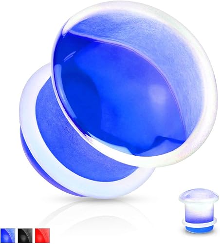 Convex Front Single Flared Glass Plugs With Clear Silicone O-Ring Plugs Impulse Piercings