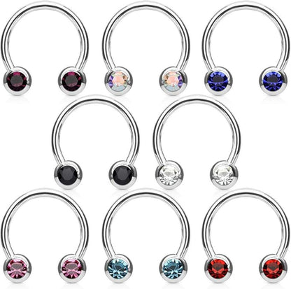 Front Facing Jewel Set Balls IP Over 316L Surgical Steel Circular/Horseshoes For Nipple, Septum and Ear Cartilage Piercings Horseshoe Skin Metals