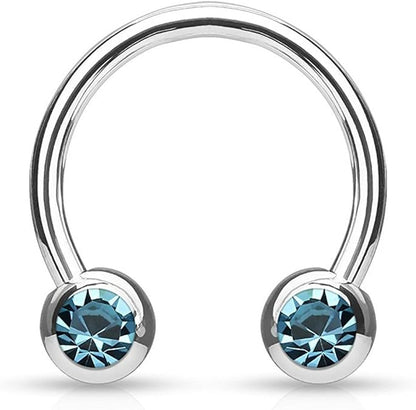Front Facing Jewel Set Balls IP Over 316L Surgical Steel Circular/Horseshoes For Nipple, Septum and Ear Cartilage Piercings Horseshoe Skin Metals