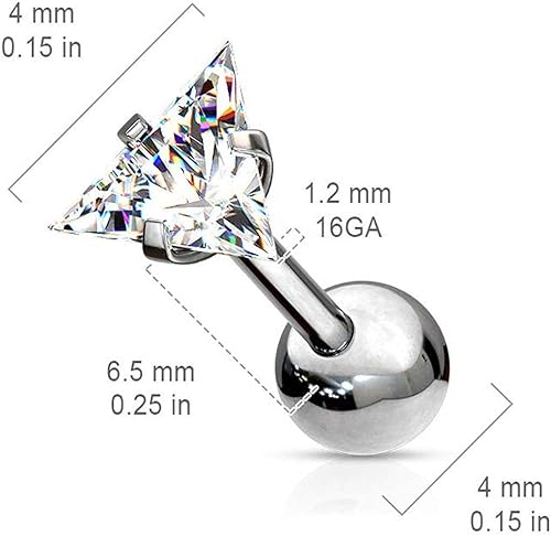 Prong Set Triangle CZ Surgical Steel Cartilage Tragus Barbell Studs Barbell Impulse Piercings