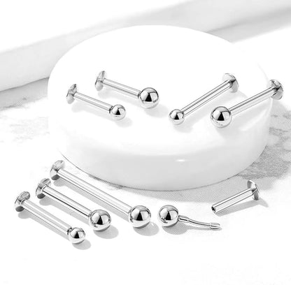 Push In Top Ball 316L Surgical Steel Threadless Labret, Monroe, Flat Back Stud With 3mm Convex Base Labret Skin Metals