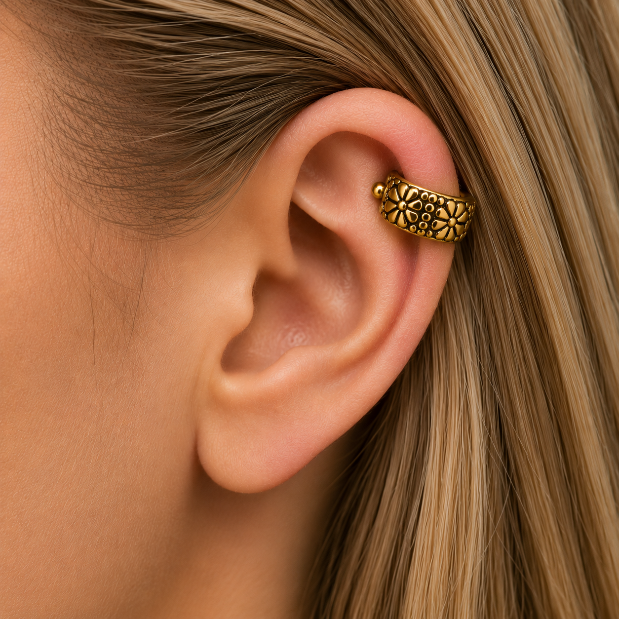 Gold Plated Daisy Ear Cuff Cartilage Earring - Skin Metals