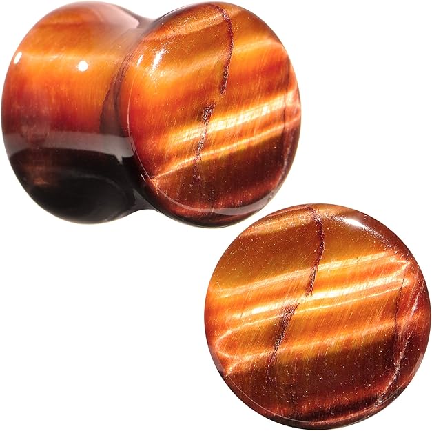 Tiger Eye Double Flare Semi Precious Stone Plug Plugs Impulse Piercings